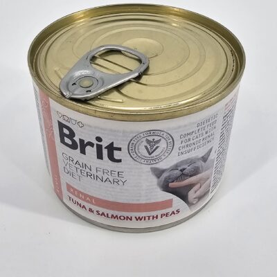 BRIT VETERINARY GATO LATA DIET RENAL ATUN Y SALMON CON ARVEJAS 200 GR