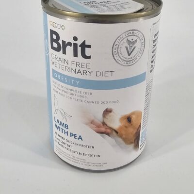 BRIT VETERINARY PERRO LATA OBESITY CORDERO Y ARVEJA 400 GR