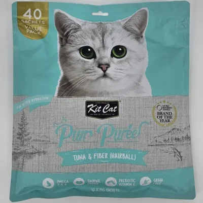 KIT CAT PURR PUREE ATUN & FIBRA HAIRBALL 15 GR X 40 (U)