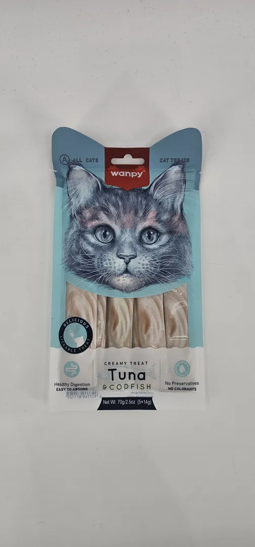WANPY GATO CREAMY TREAT ATUN Y BACALAO 14 GR X 5 (U)