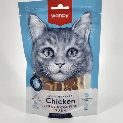WANPY GATO CHICKEN JERKY & CODFISH SUSHI 80 GR