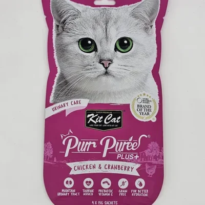 KIT CAT PURR PUREE PLUS POLLO Y CRANBERRY 15 GR X 4 (U)