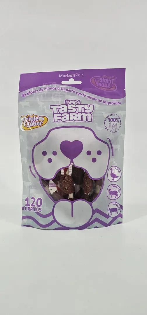 TASTY FARM TRIPLE SABOR PATO CORDERO VACUNO 120 GR