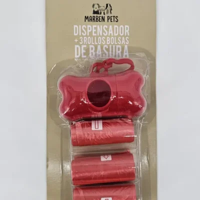 MARBEN PETS DISPENSADOR DE BOLSAS Y 3 ROLLOS ROJO