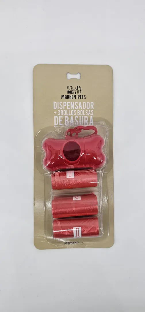 MARBEN PETS DISPENSADOR DE BOLSAS Y 3 ROLLOS ROJO